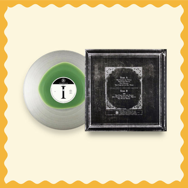 a silver and green record